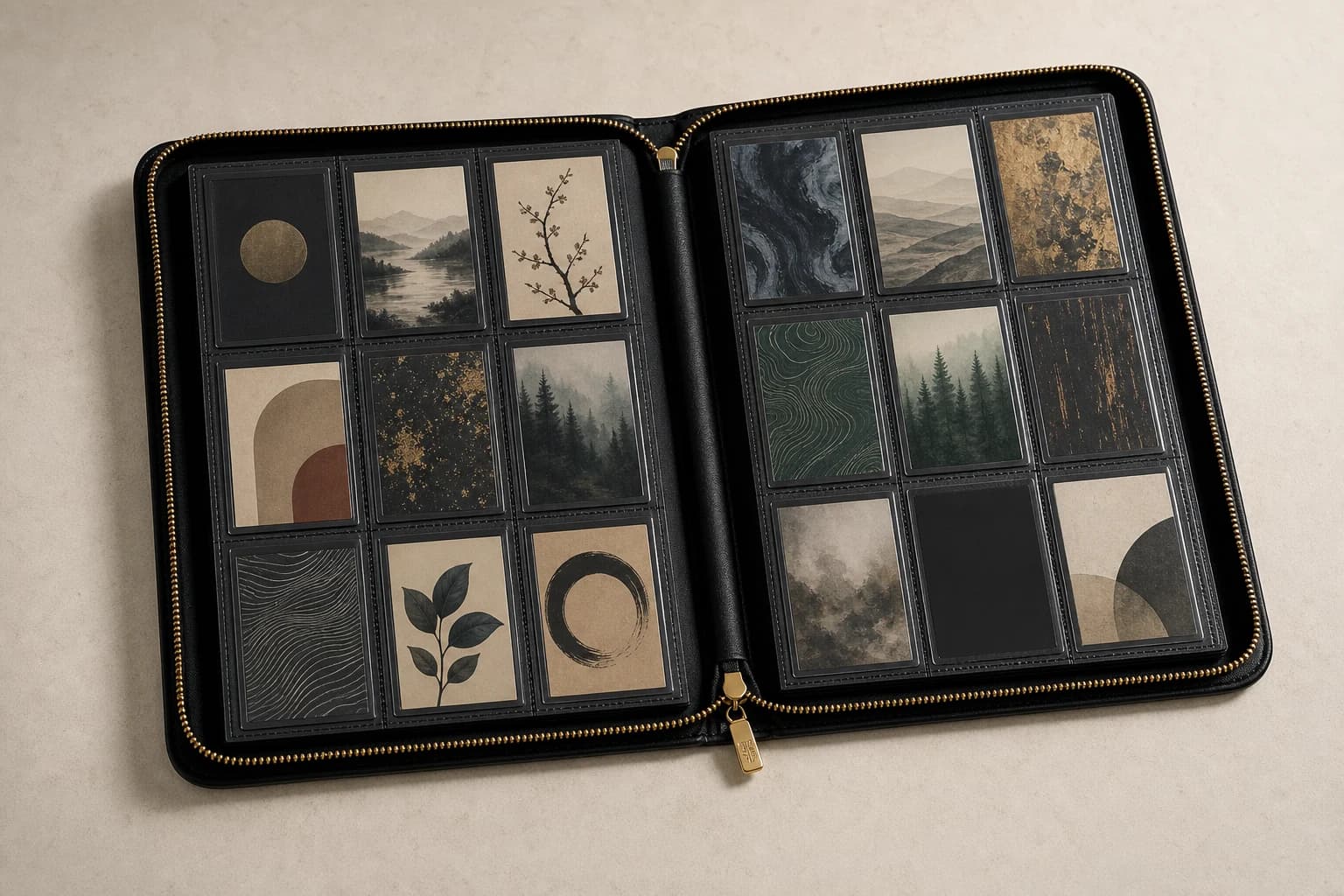 Open Onyx Kizuna Kin binder with archival 3×3 card pages